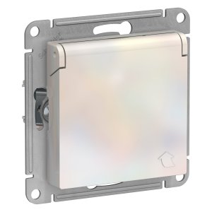 Розетка Schneider Electric Жемчуг с заземлением со шторками с крышкой, 16А, IP20 (ATN000446)