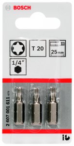Бита Bosch Extra-hart t20 25 мм, 3 шт. (2.607.001.611) (2607001611)