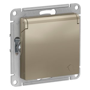 Розетка Schneider Electric Шампань с заземлением, со шторками, с крышкой, 16А (ATN000546)