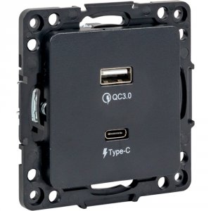 Механизм розетки EKF Стокгольм с 2USB type-A + type-C черный (EZR-2USB-type-C)