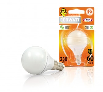 Лампа светодиодная Ecowatt P45 230В 6.2(60)w 2700k e14