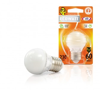 Лампа светодиодная Ecowatt P45 230В 6.2(60)w 2700k e27