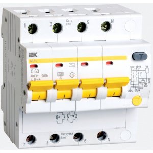 Дифференциальный автомат Iek АД-14 4п, 6.5 мод, C 10 A, 30 мA, AC, 4.5 kA (MAD10-4-010-C-030)