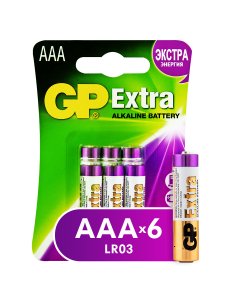 Батарейки GP Extra Alkaline ААА (LR03), 6 шт (24AX-2CR6) (5585287)
