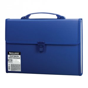Папка-портфель BRAUBERG А4, 332х245х35 мм, синяя (221379)