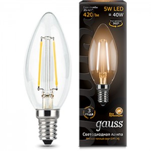 Лампочка Gauss Filament Candle E14 5W 230V желтый свет