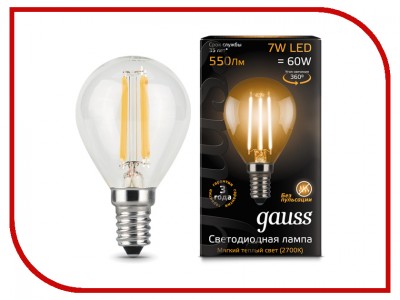 Лампочка Gauss Filament Globe E14 7W 230V желтый свет