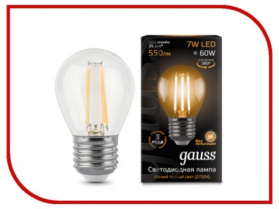 Лампочка Gauss Filament Globe E27 7W 230V желтый свет