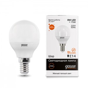 Лампочка Gauss Globe E14 8W 230V желтый свет