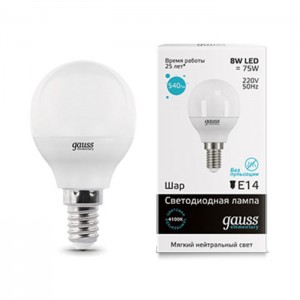 Лампочка Gauss Globe E14 8W 230V белый свет