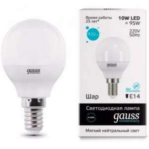 Лампочка Gauss Elementary Globe E14 10W 230V белый свет