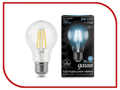 Лампочка Gauss Filament A60 E27 8W 230V белый свет