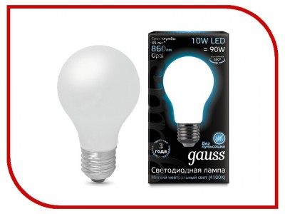 Лампочка Gauss Filament A60 E27 10W 230V белый свет, матовая