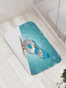 Противоскользящий коврик для ванной, сауны, бассейна JoyArty Снеговик лыжник (bath_6135)