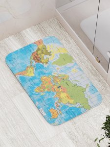 Противоскользящий коврик для ванной, сауны, бассейна JoyArty Карта мира (bath_4617)