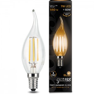 Лампочка Gauss Filament Candle Tailed E14 7W 230V желтый свет (104801107)