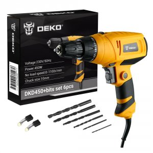 Сетевая дрель-шуруповерт Deko DKD450+набор бит 6 шт (063-4281)