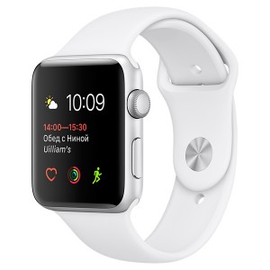 Умные часы Apple Watch Series 1 42 мм Серебристый, Спортивный ремешок Белый (MNNL2RU/A)