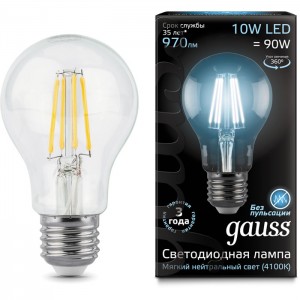 Лампочка Gauss Filament A60 E27 10W 230V белый свет (102802210)