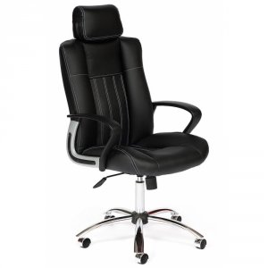 Кресло офисное TetChair OXFORD хром кож.зам, черный/черный перфор. 36-6/36-6/06 (8121)