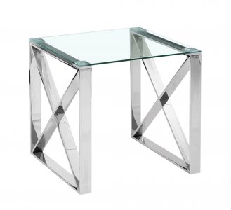 Журнальный столик Stool Group Кросс 55x55 прозрачное стекло, сталь серебро EET-008 (УТ000004645)