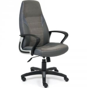 Кресло TetChair Inter кож/зам/флок/ткань, серый/металлик C-36/29/TW-12 (15029)
