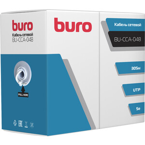 Кабельные продукты для СКС Buro UTP 4 пары cat5E solid 0.48мм CCA 305м серый (BU-CCA-048)