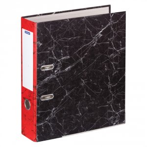 Папка-регистратор OfficeSpace 70 мм, мрамор, черная, красный корешок, нижний металлический кант
