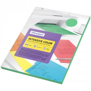 Цветная бумага OfficeSpace "Intensive Color", A4, 80 г/м, 100 листов, (зеленый) (IC_38228)