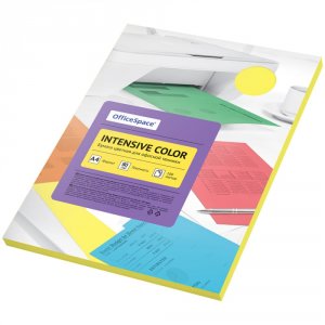 Цветная бумага OfficeSpace "Intensive Color", A4, 80 г/м, 100 листов, (желтый) (IC_38227)