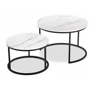 Набор кофейных столиков BRADEX Tango белый мрамор с черными ножками (RF 0207)