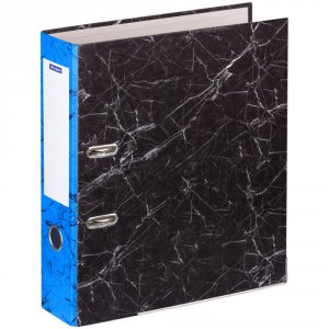 Папка-регистратор OfficeSpace 70 мм, мрамор, черная, синий корешок, нижний металлический кант