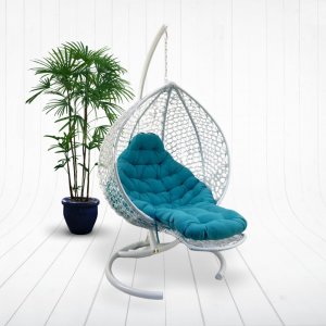 Подвесное кресло Pletenev Белое кресло + голубая подушка (KPS-02-02)