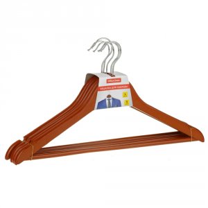 Деревянная вешалка-плечики OfficeClean 5 шт, деревянные, с перекладиной, 45 см, цвет вишня
