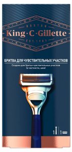 Средства для бритья Gillette Мужская Бритва, 1 кассета, с 2 лезвиями, для чувствительных участков King C. Gillette (GIL857469)