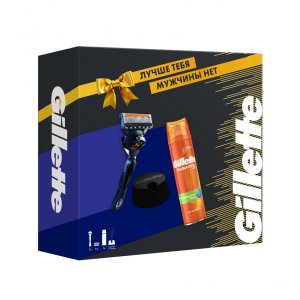 Средства для бритья Gillette Подарочный набор мужской: бритва Gillette Proglide с 1 сменной кассетой, гель для бритья и подставка (GIL857467)