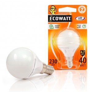 Лампа светодиодная Ecowatt P45 230В 4.7(40)w 2700k e14 (4606400613336)