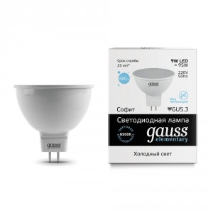 Лампа Gauss Elementary MR16 GU5.3 9W 230V холодный свет (13539)
