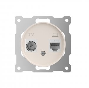 Двойная розетка OneKeyElectro Розетка двойная антенна/компьютер TV/RJ45 кат.5e, цвет бежевый (серия Florence)