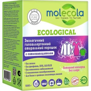 Экологичный порошок для стирки цветного белья Molecola Экологичный порошок для стирки цветного белья с пятновыводителем 1 кг (4650128570488)