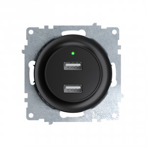 Двойная usb розетка OneKeyElectro Розетка USB двойная OneKeyElectro, с подсветкой, цвет черный (2260092)