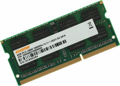 Оперативная память Digma DDR3 SO-DIMM PC3-12800 1600MHz 4Gb (DGMAS31600004D)