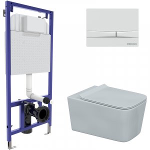 Комплект унитаза с инсталляцией Berges Wasserhaus Floe Rimless 043283 с сиденьем Микролифт и Белой клавишей смыва