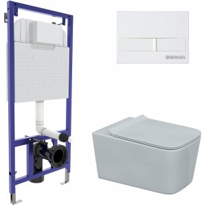 Комплект унитаза с инсталляцией Berges Wasserhaus Floe Rimless 043284 с сиденьем Микролифт и Белой клавишей смыва