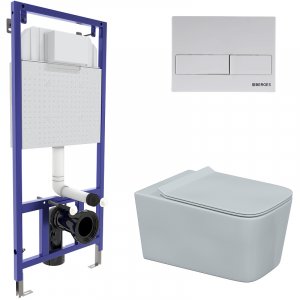 Комплект унитаза с инсталляцией Berges Wasserhaus Floe Rimless 043278 с сиденьем Микролифт и Белой матовой клавишей смыва