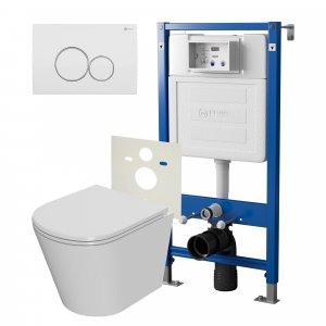 Комплект унитаза с инсталляцией Point Виктория PN48067WC с сиденьем Микролифт и Белой Хром клавишей смыва