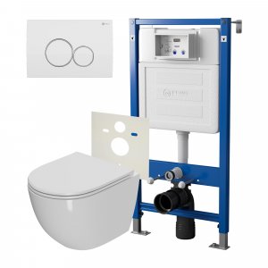 Комплект унитаза с инсталляцией Point Афина PN48051WC с сиденьем Микролифт и Белой Хром клавишей смыва