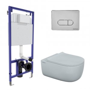Комплект унитаза с инсталляцией Berges Wasserhaus Ego XL Rimless 043201 с сиденьем Микролифт и клавишей смыва Хром