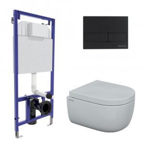 Комплект унитаза с инсталляцией Berges Wasserhaus Ego Rimless 043232 с сиденьем Микролифт и Черной клавишей смыва