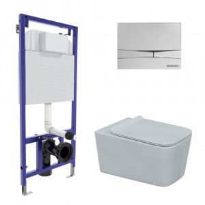 Комплект унитаза с инсталляцией Berges Wasserhaus Floe Rimless 043223 с сиденьем Микролифт и клавишей смыва Хром